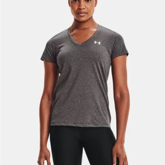 Under‎ Armour Loose V-Neck Tee Shirt Carbon Heather/Metallic Silver M NWT IN PKG - Picture 1 of 7